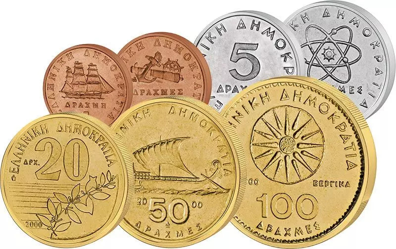 Coffret de pièces de circulation de 1 à 100 drachmes Grèce 1982-2000