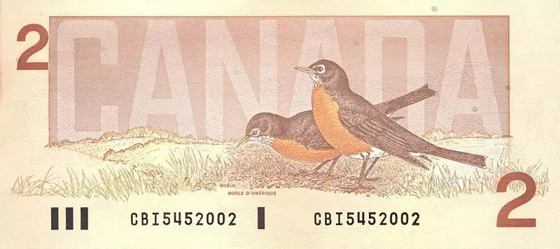 Billet de 2 dollars canadiens Reine 1986