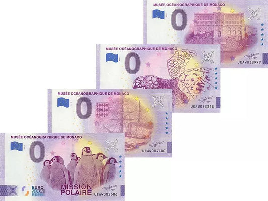 Ensemble de 4 billets de 0 euro du Musée océanographique de Monaco