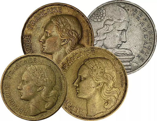 Pièces de monnaie françaises en circulation de 10 à 100 francs (1950-1959)