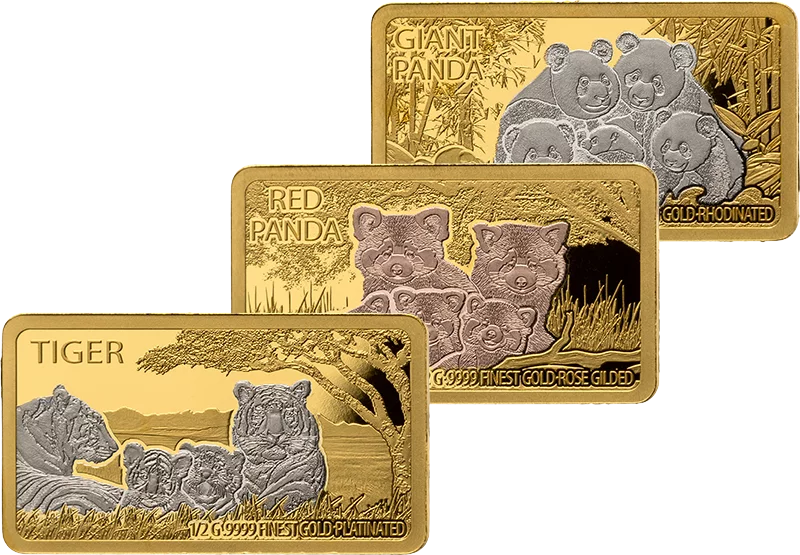 3 x 25 dollars Libéria Familles de faune dorée 2024