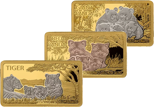 3 x 25 dollars Libéria Familles de faune dorée 2024