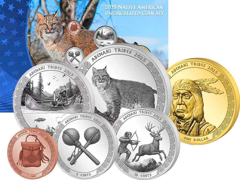 Série de pièces de monnaie amérindiennes abénaquises de 1 cent à 1 dollar (2025)