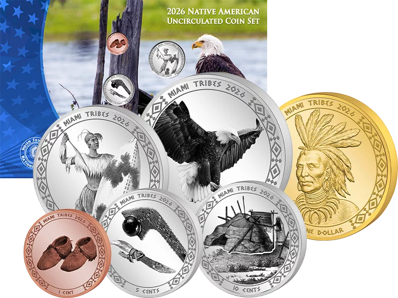 Série de pièces de monnaie amérindiennes de 1 cent à 1 dollar de Miami (2026)