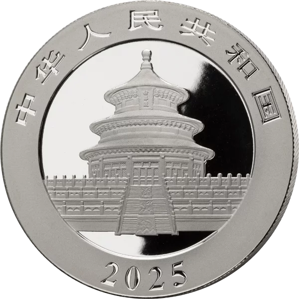 Pièce de 10 yuans représentant le Panda de Chine (édition 2025) avec application d'or et de pierres précieuses