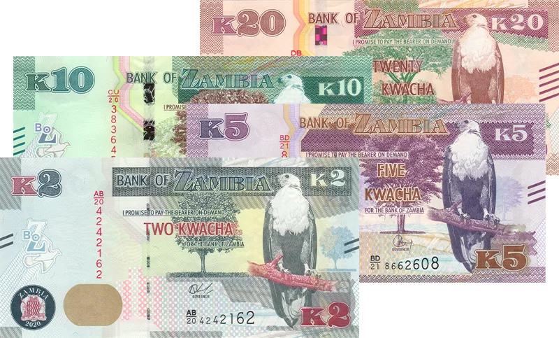 Lot de 4 billets de banque zambiens 2015-2022