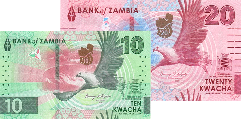 Coffret billets 10 + 20 Kwacha Zambie 2024
