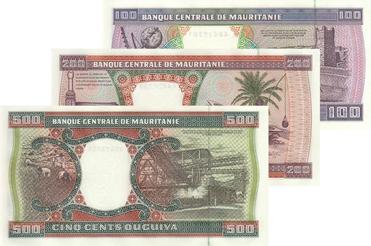 Série de billets de banque de 100 à 500 ouguyas de Mauritanie (2002)