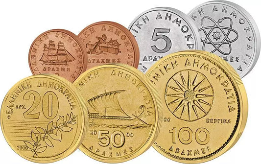 Coffret de pièces de circulation de 1 à 100 drachmes Grèce 1982-2000