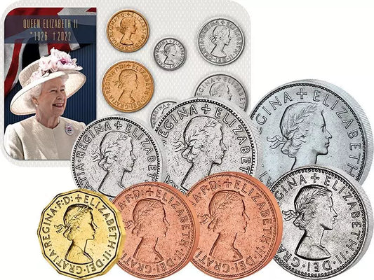 Pièces de monnaie en circulation de Grande-Bretagne : 1/2 penny et 1/2 couronne (1953-1970)