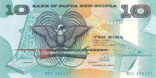 Billet de 10 Kina Papouasie Nouvelle Guinée oiseau 1988