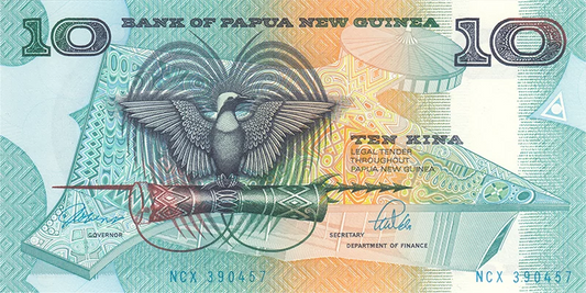 Billet de 10 Kina Papouasie Nouvelle Guinée oiseau 1988