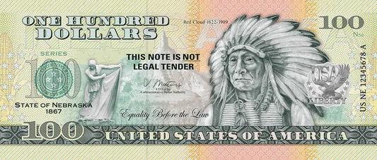 Billet de 100 dollars américains – État du Nebraska – Nuage rouge – 2022