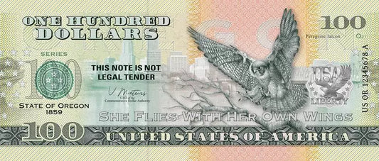 Billet de 100 dollars américains – État de l'Oregon – Faucon pèlerin – 2022