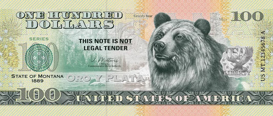 Billet de 100 dollars américains – État du Montana – Ours grizzly – 2022