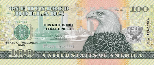 Billet de 100 dollars américains – État du Wisconsin – Aigle à tête blanche – 2022