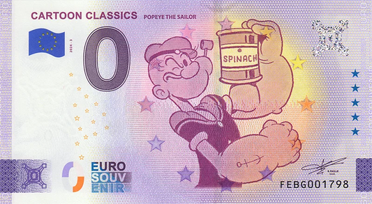 Billet de 0 euro Malte Cartoon Classics - Popeye 2024