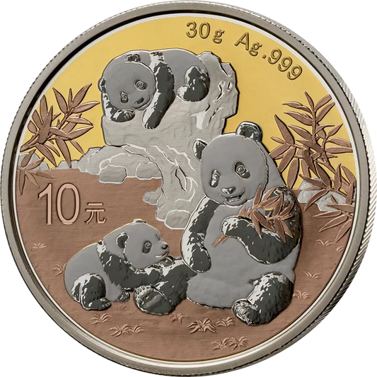 Pièce de 10 yuans de la sélection Panda Premium 2025 de Chine, plaquée or et finition effet porcelaine.