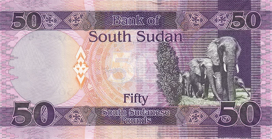 Lot de 2 billets de 50 et 100 livres sterling, Soudan du Sud, John Garang de Mabior, 2019