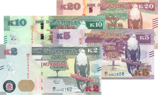 Lot de 4 billets de banque zambiens 2015-2022