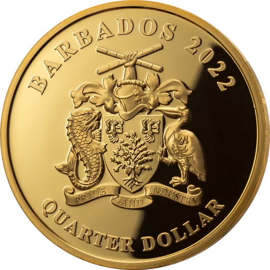 Pièce de 25 cents de la Barbade, commémorant le couronnement de la reine Elizabeth II en 1953. 2022
