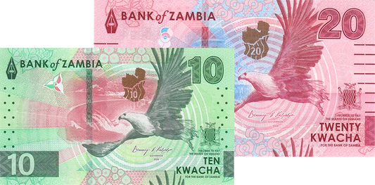 Coffret billets 10 + 20 Kwacha Zambie 2024