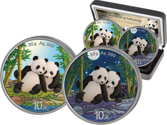 2 x Édition Argent Panda Chine Jour et Nuit 2026