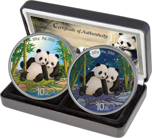 2 x Édition Argent Panda Chine Jour et Nuit 2026
