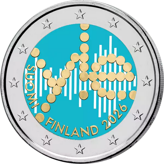 2 euros Finlande 100 ans de radiodiffusion finlandaise (Yleisradio) 2026 avec application couleur