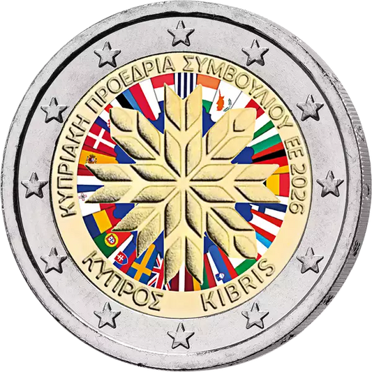 2 euros Chypre Présidence du Conseil de l'UE 2026 avec candidature couleur