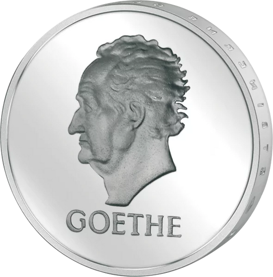 Pièce de 5 marks de la République de Weimar, commémorant le centenaire de la mort de Goethe (1932), réédition