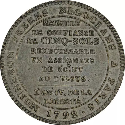Cinq sols France Révolution française 1792